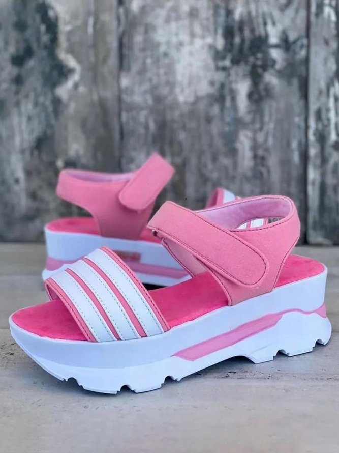 Striped Platform Velcro Sports Sandals