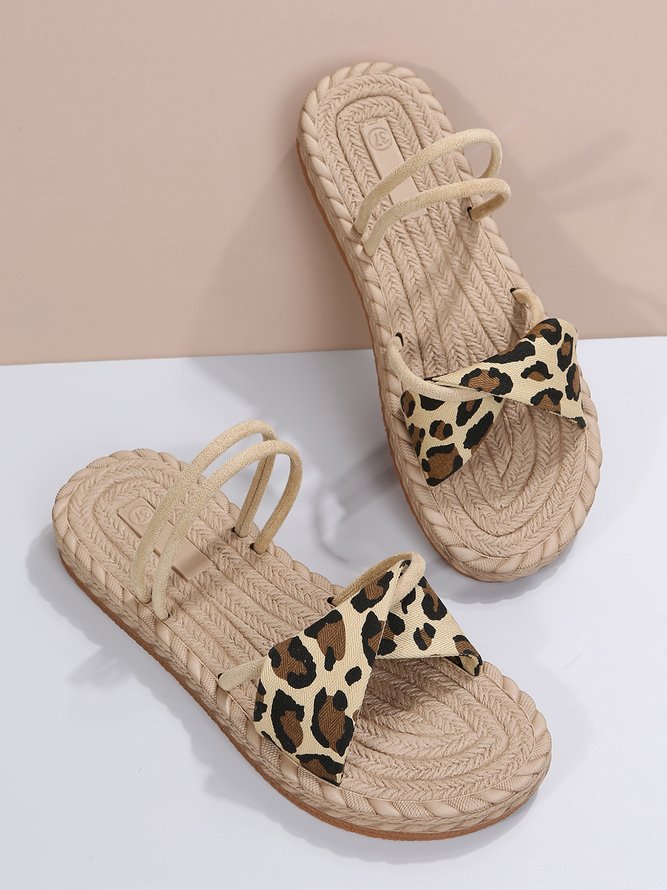 Leopard Print Solid Woven Sole Sandals