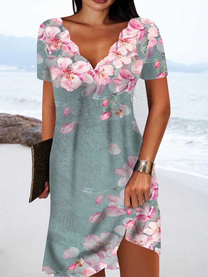Floral Vacation Cotton Blends Dresses