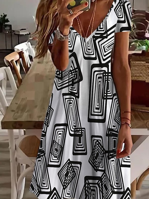 Geometric Short sleeve Casual Dress