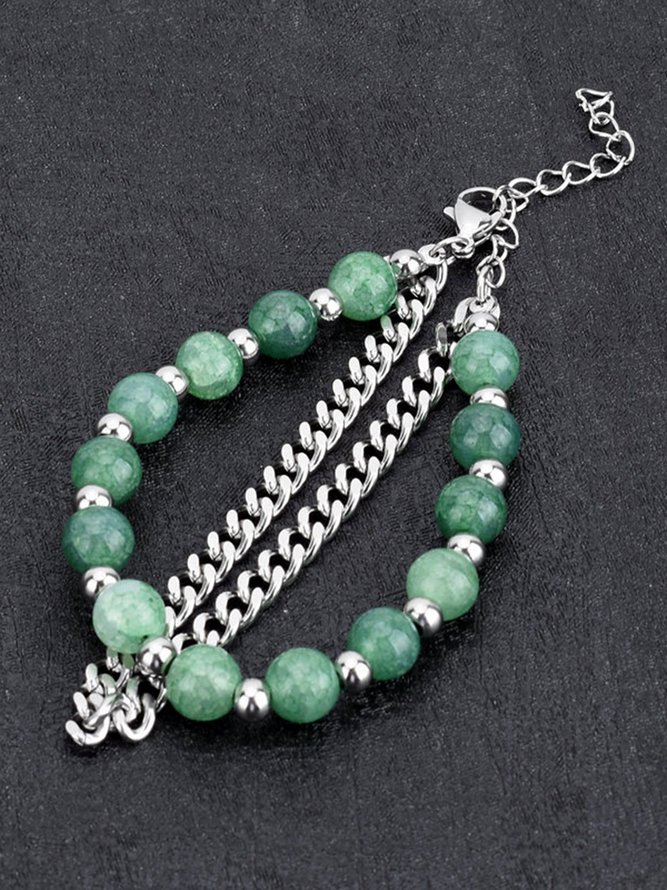 Ethnic Retro Pure Natural Green Crystal Multilayer Bracelet