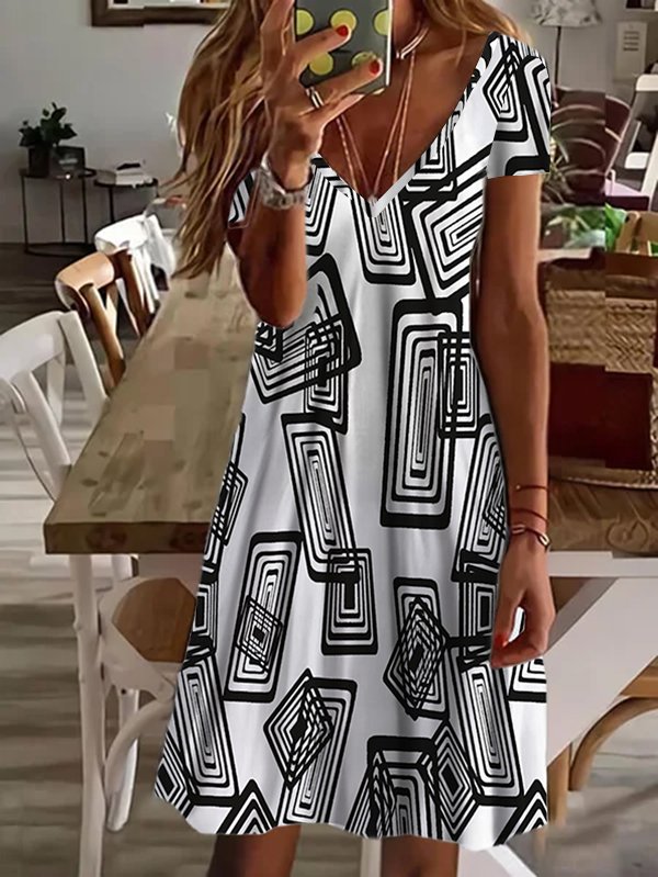 Geometric Short sleeve Casual Dress