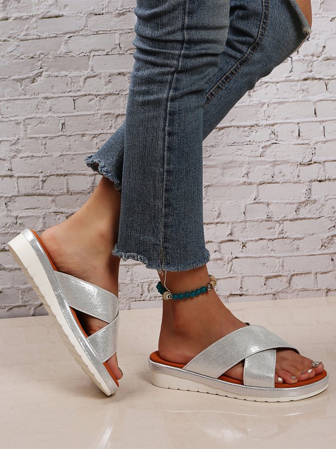 Simple Cross Strap Casual Slippers