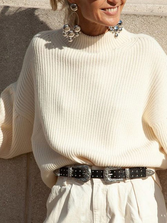 Women Casual Plain Autumn Mid-weight High Elasticity Long sleeve Loose Regular H-Line Sweater
