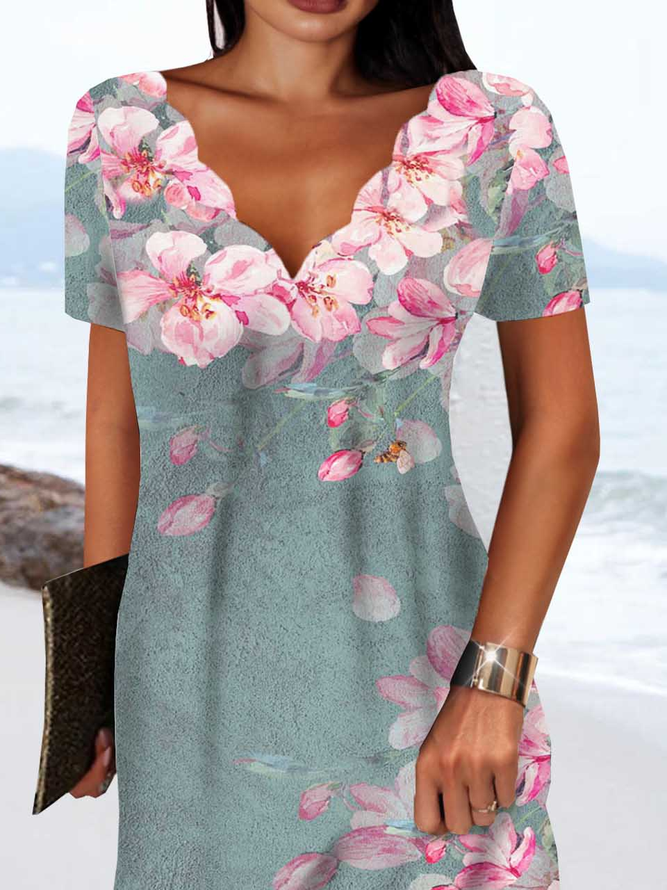 Floral Vacation Cotton Blends Dresses