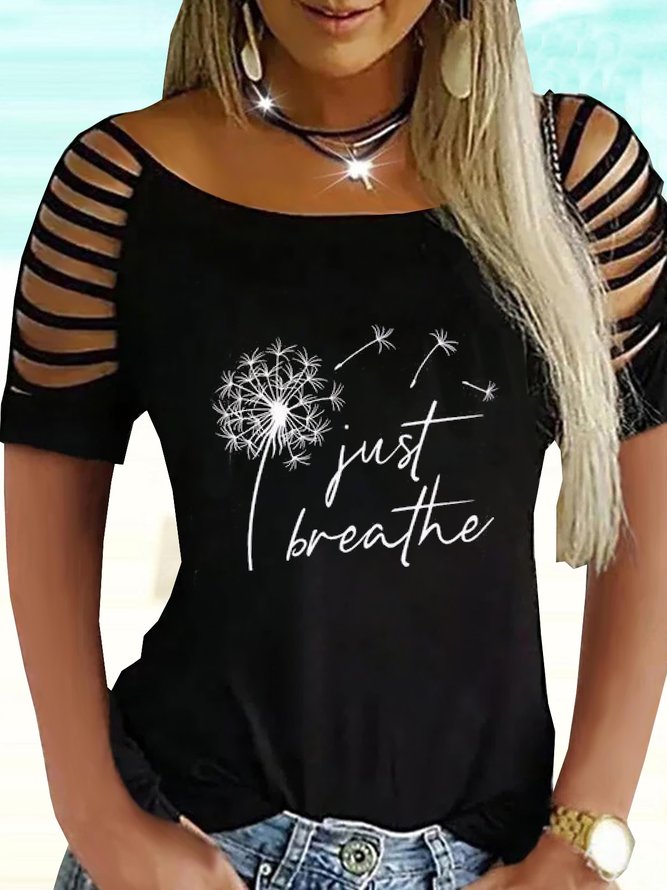 Sexy Dandelion Letter Loosen Crew Neck T-Shirt