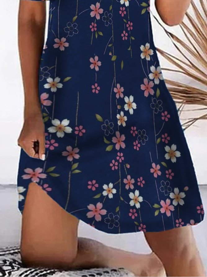 Floral Notched Short Sleeve Plus Size Casual Dress