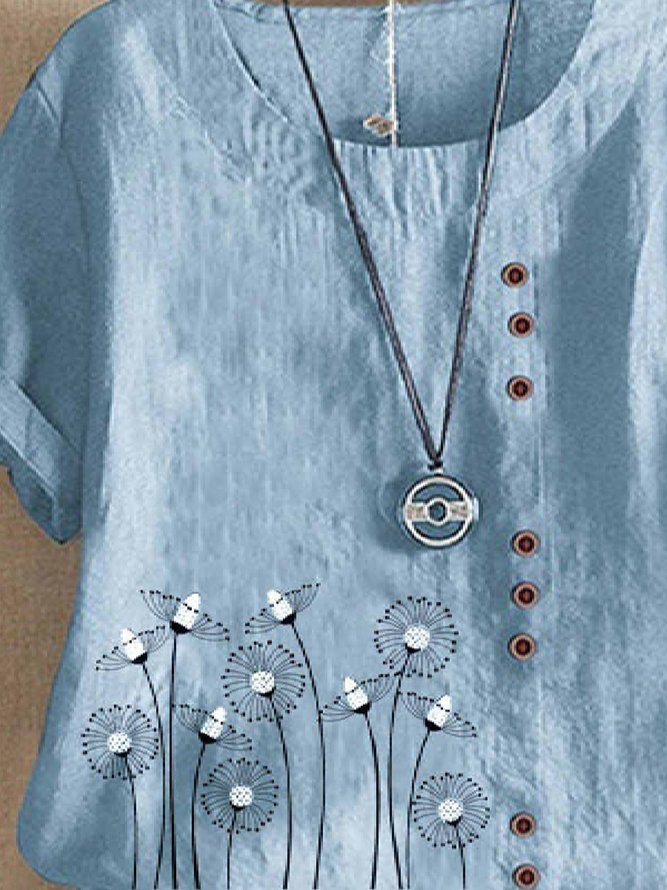 Casual Crew Neck Cotton Short Sleeve Loosen Top