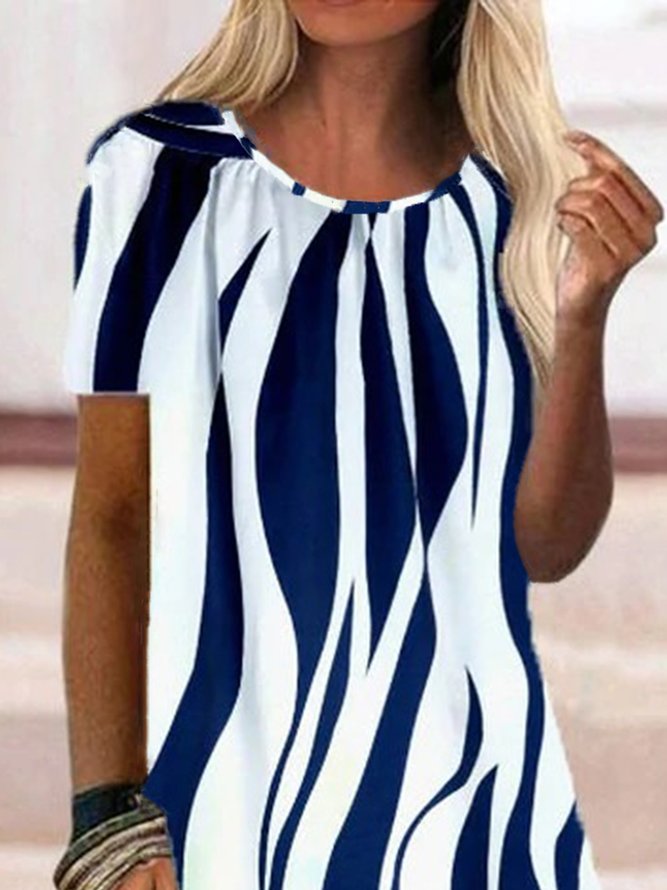 Striped Casual Round Neck Loosen T-Shirt
