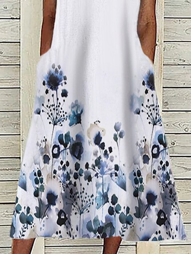 Floral Casual Short Sleeve Pockets Loosen A-line Dresses