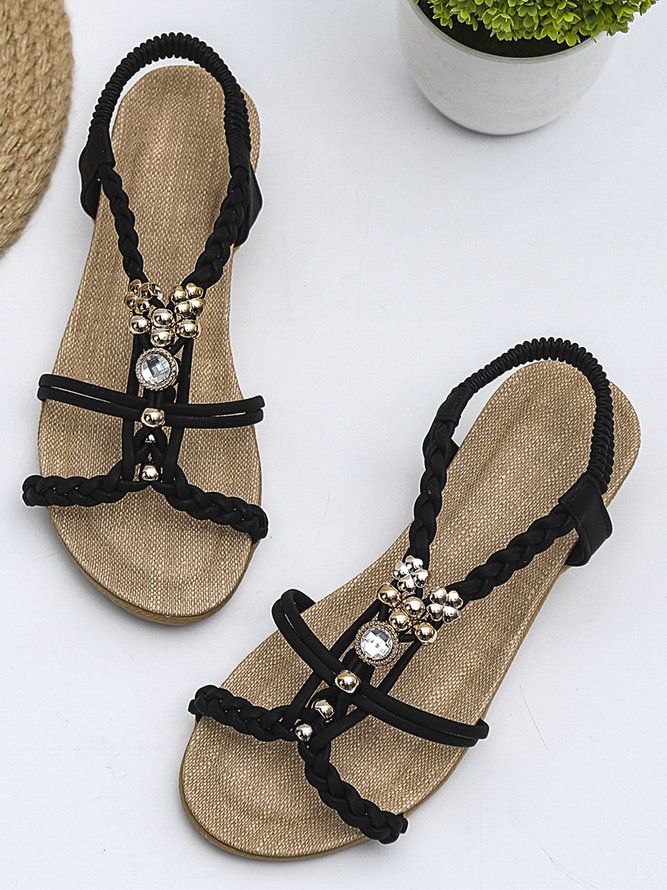 Ethnic Bohemian Wedge Heel Rhinestone Plus Size Sandals Casual Comfortable Women's Shoes