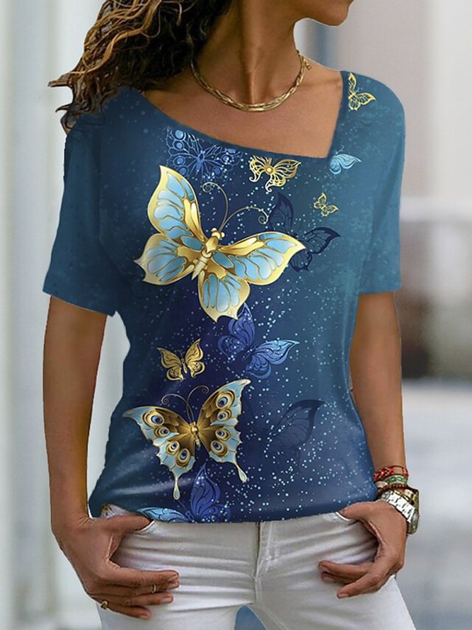 Butterfly Casual V Neck Loosen T-Shirt