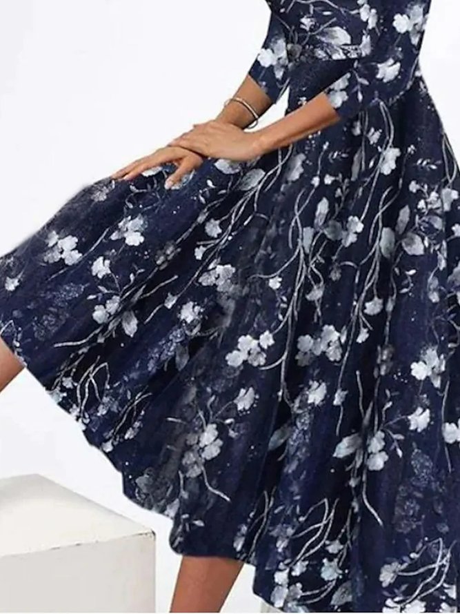 Elegant V Neck Floral Swing Dress