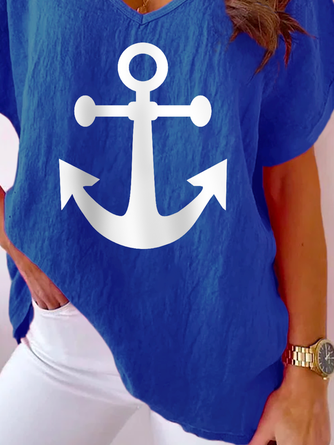 Plus size Anchor Printed Summer Casual Tops