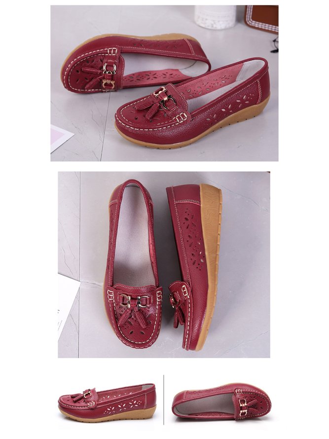 Breathable Cutout Fringed Soft Loafers