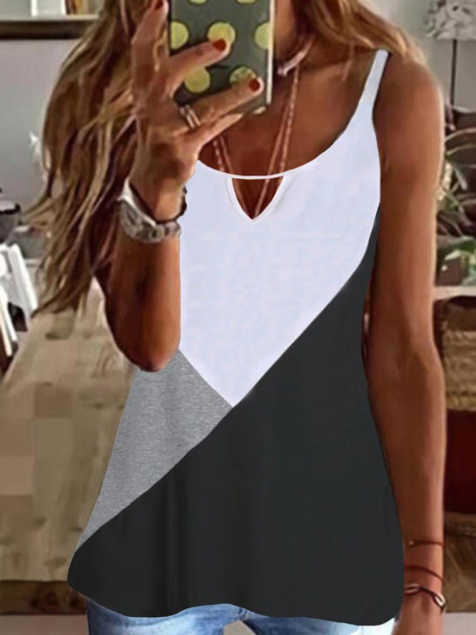 Casual Sleeveless Crew Neck Plus Size Printed Tank Top Vests