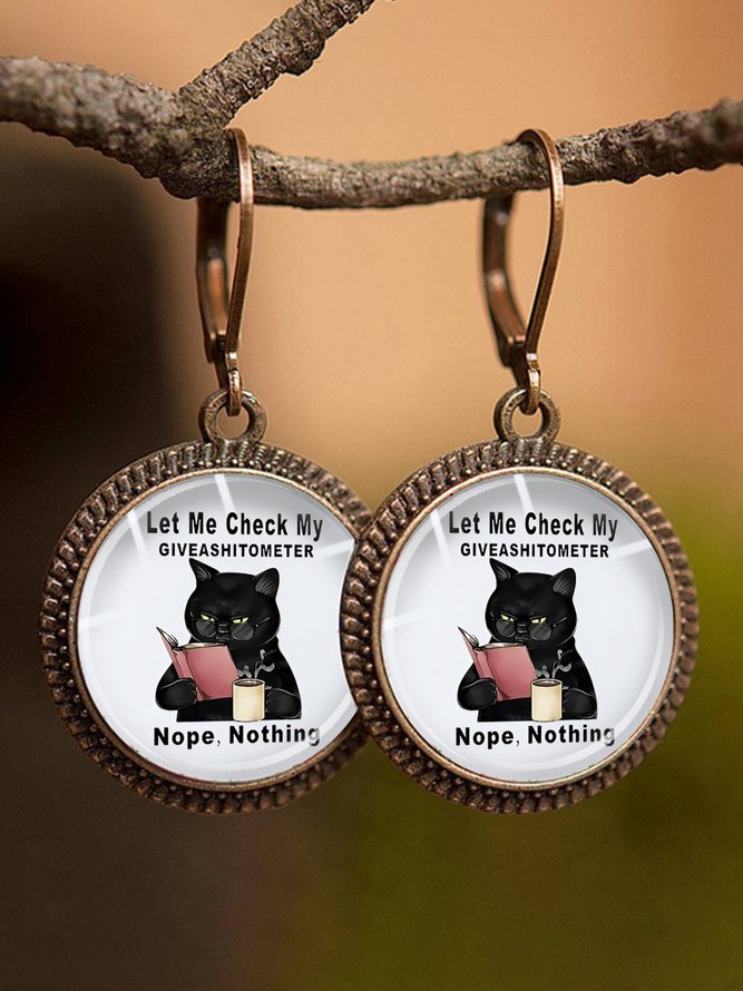 Black Cat Let Me Check My Giveashitometer Nope Nothing Metal tin Signs Earrings