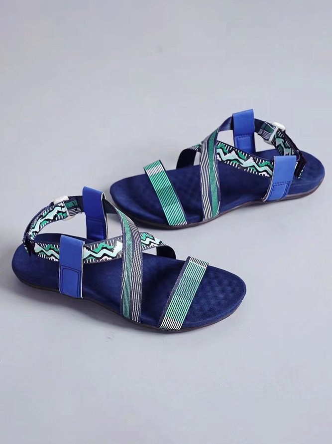 Ethnic Graphic Print Vintage Vacation Straps Flat Sandals