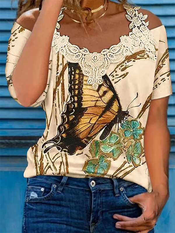 Butterfly V neck Casual T-Shirt