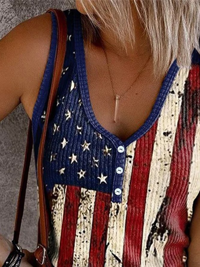 Flag Buttoned Knit Tank