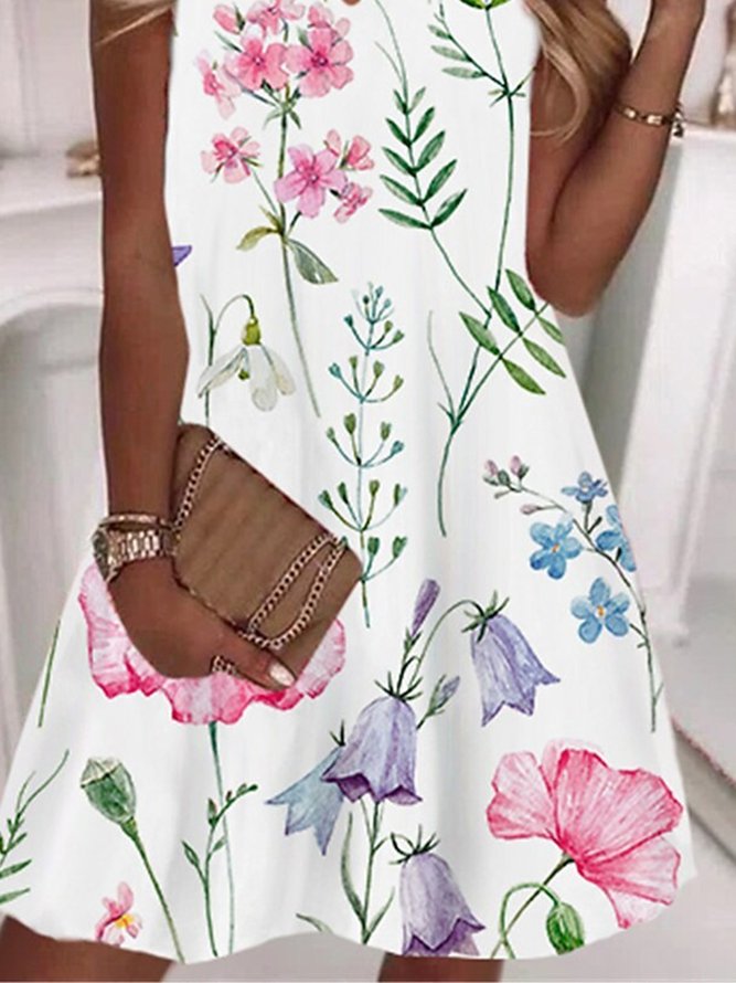 Floral V Neck Casual Vacation A-Line Dresses