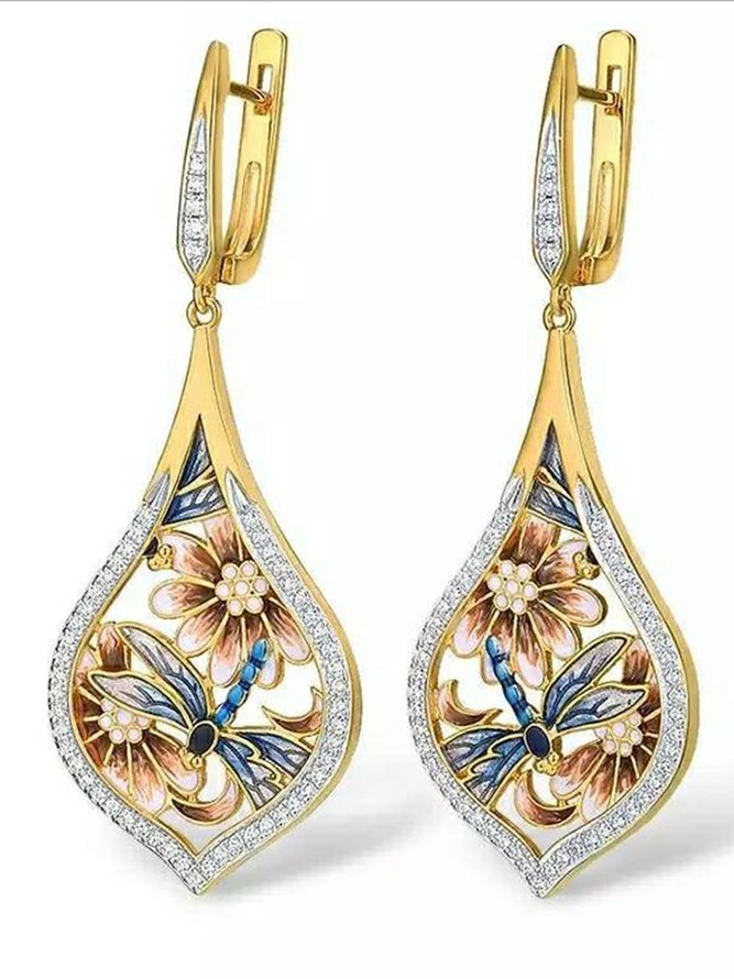 Ethnic Vintage Dragonfly Floral Diamond Earrings Party Earrings