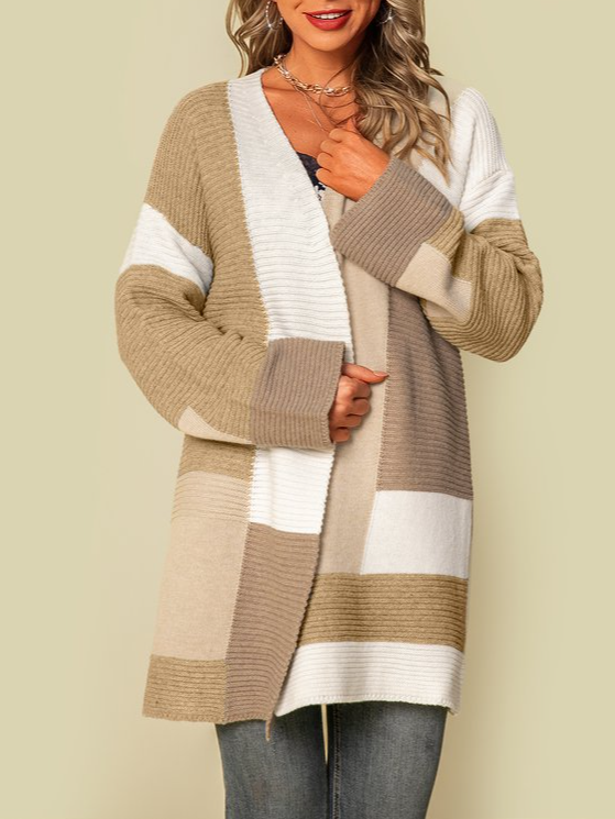 Color-Block Casual Acrylic Sweater coat