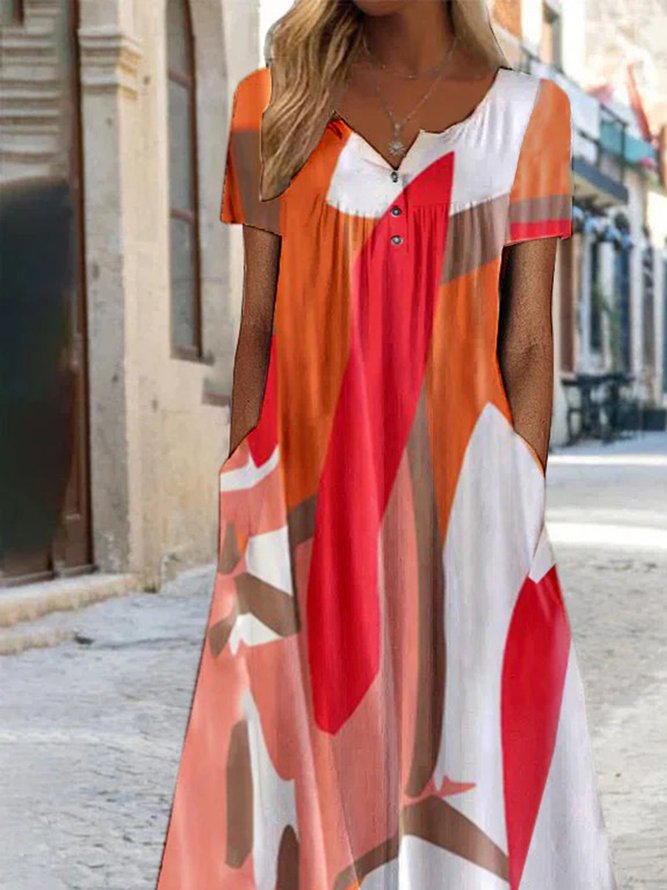 Geometric Casual Short Sleeve A-Line Dresses