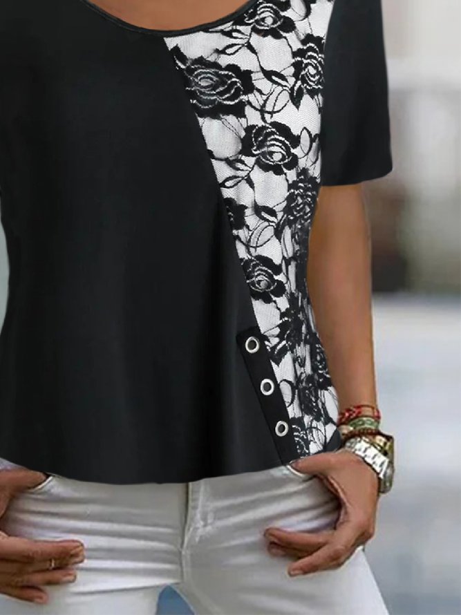 Casual Plain Crew Neck Loose Short Sleeve T-Shirt