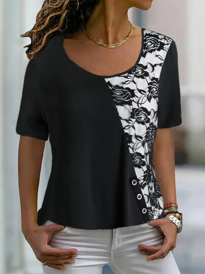 Casual Plain Crew Neck Loose Short Sleeve T-Shirt