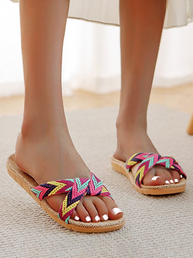 Non-slip Wear-resistant Contrast Color Woven Linen Home Slippers