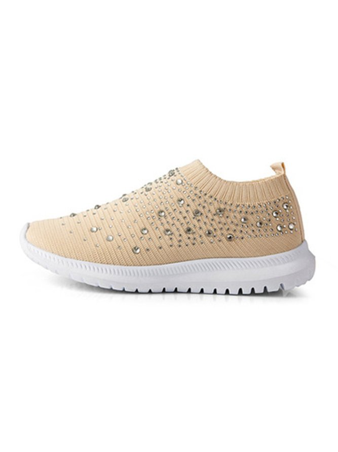 Rhinestone Design Portable Overfoot Lightweight Flyknit Sneakers