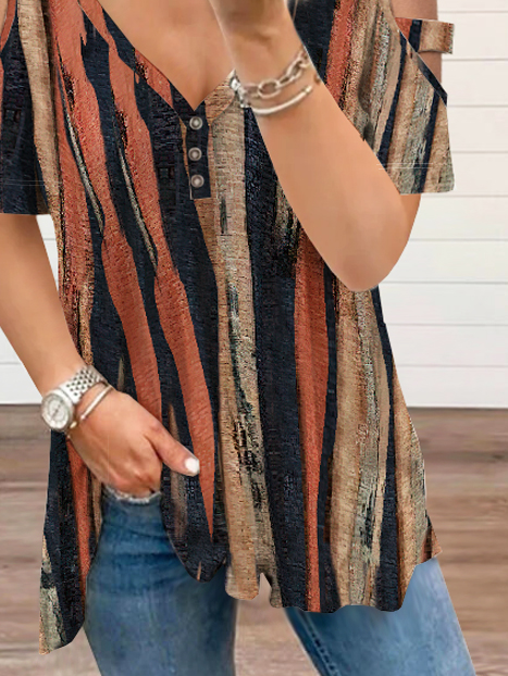 Casual Loose Striped Printed T-Shirt