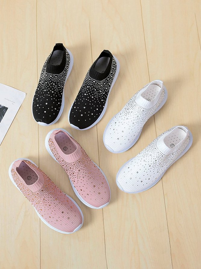 Rhinestone Design Portable Overfoot Lightweight Flyknit Sneakers