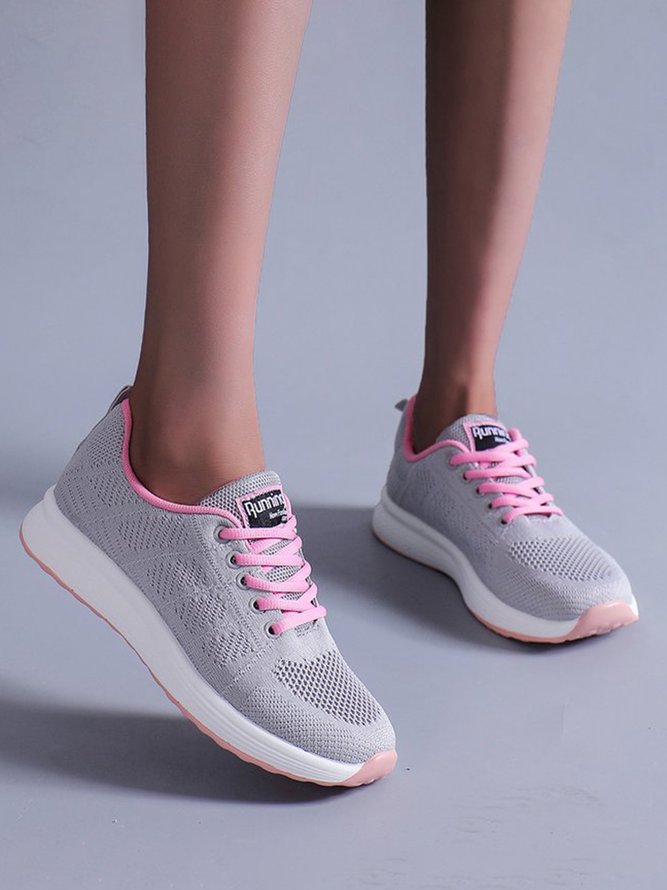 Contrasting Solid Color Breathable Mesh Casual Sneakers