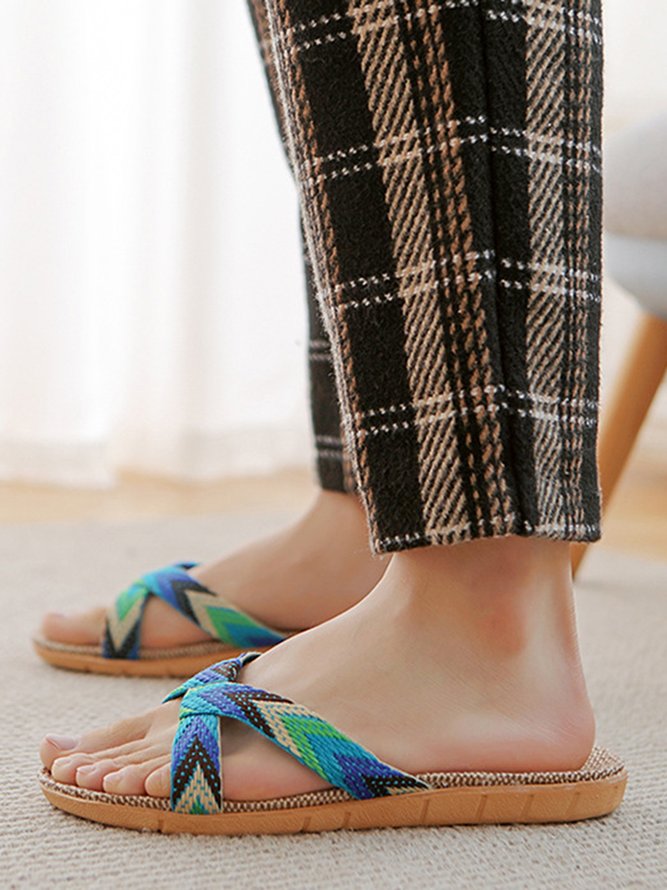 Non-slip Wear-resistant Contrast Color Woven Linen Home Slippers