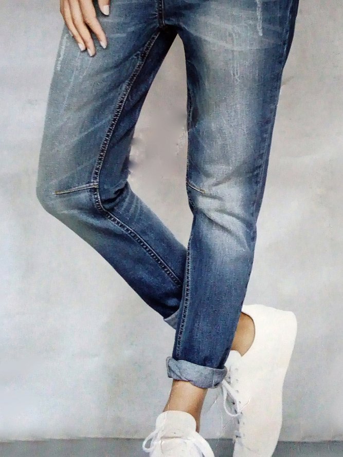 Plain Buttoned Plus Size Casual Jeans