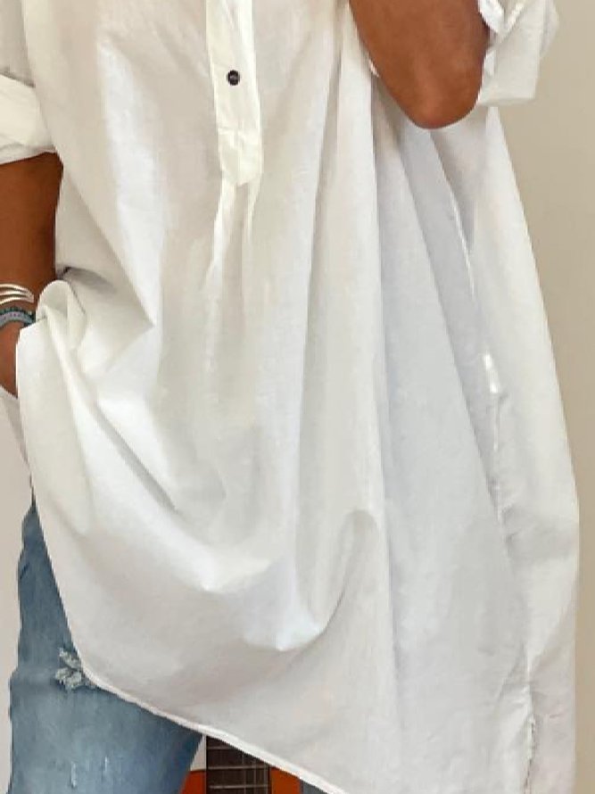 Women Casual Plain Autumn Polyester No Elasticity Loose Long sleeve Regular A-Line Top