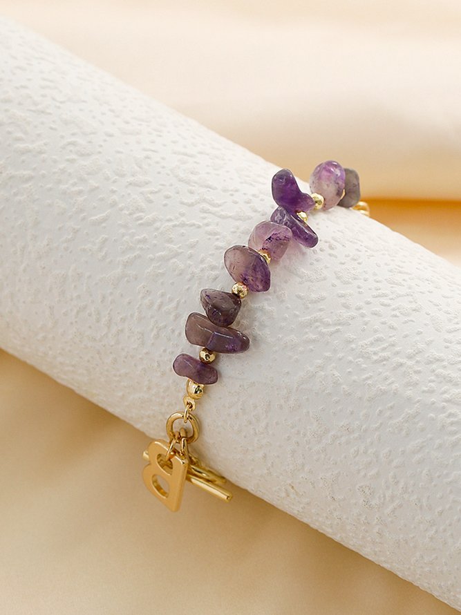 Purple Natural Stone Letter Multilayer Bracelet Resort Style Jewelry Beach