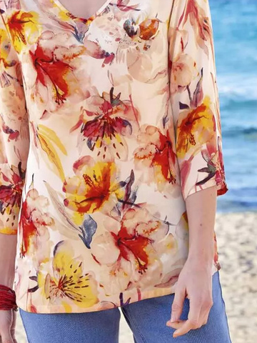 Jersey Casual Floral Printed Tops