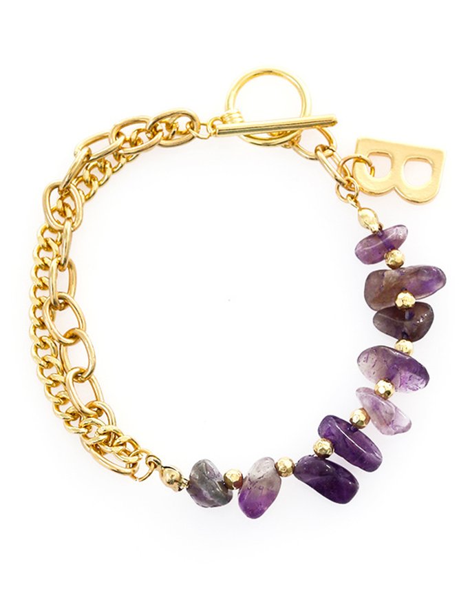 Purple Natural Stone Letter Multilayer Bracelet Resort Style Jewelry Beach
