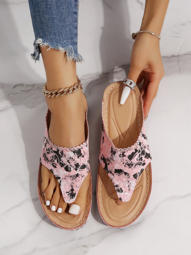 Floral Embroidered Gradient Print Casual Beach Flip Flop
