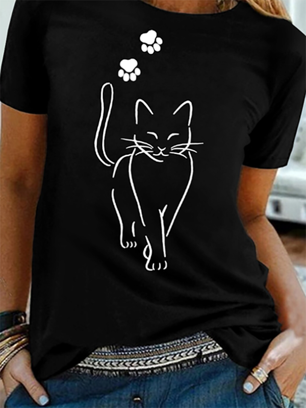 Cat Crew Neck Short sleeve Casual T-Shirt