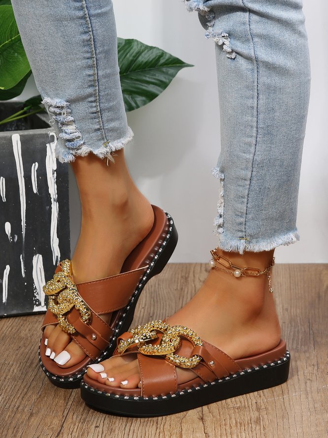 Metallic Chunky Chain Party Sandals Slippers