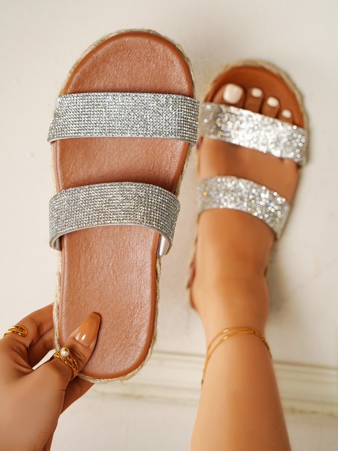Sexy Braided Platform Glitter Slippers