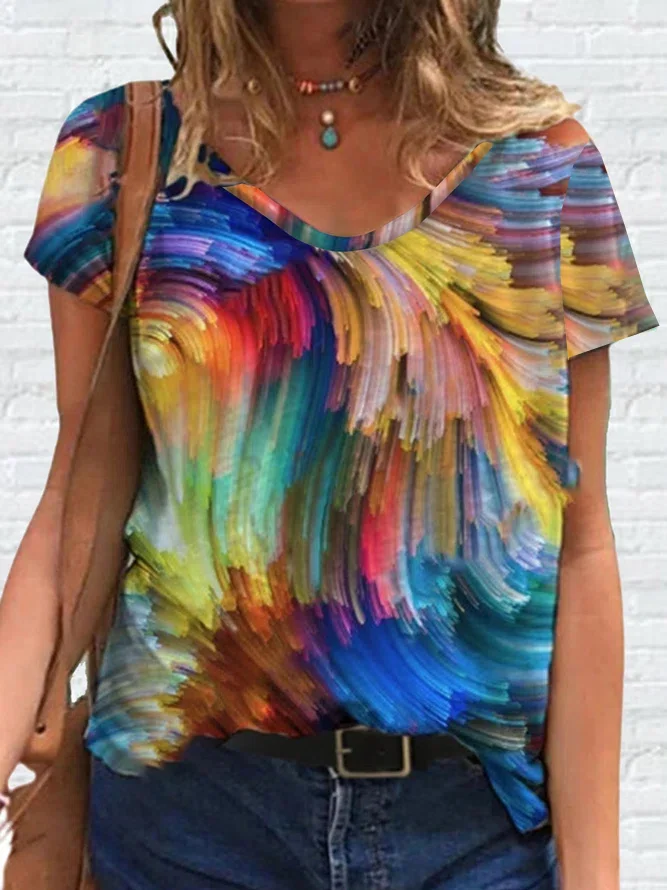 Casual V Neck Short Sleeve T-Shirt