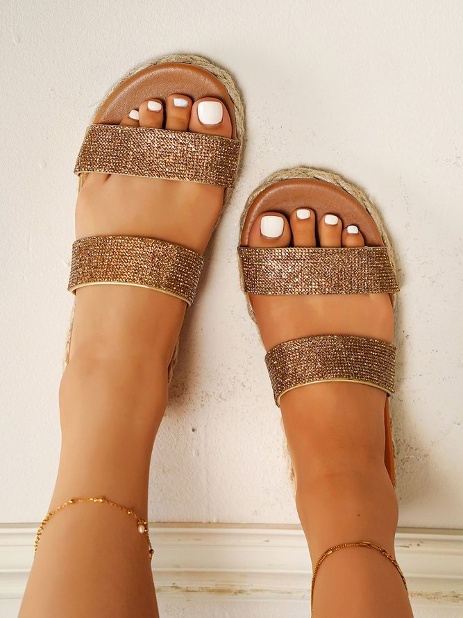 Sexy Braided Platform Glitter Slippers
