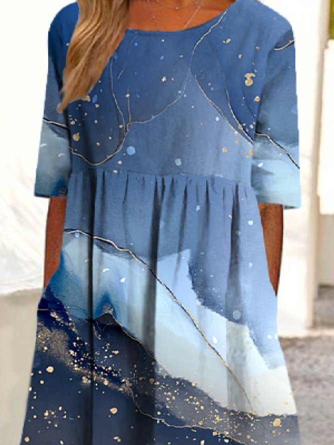 Casual Abstract Crew Neck Half sleeve Loose Dresses