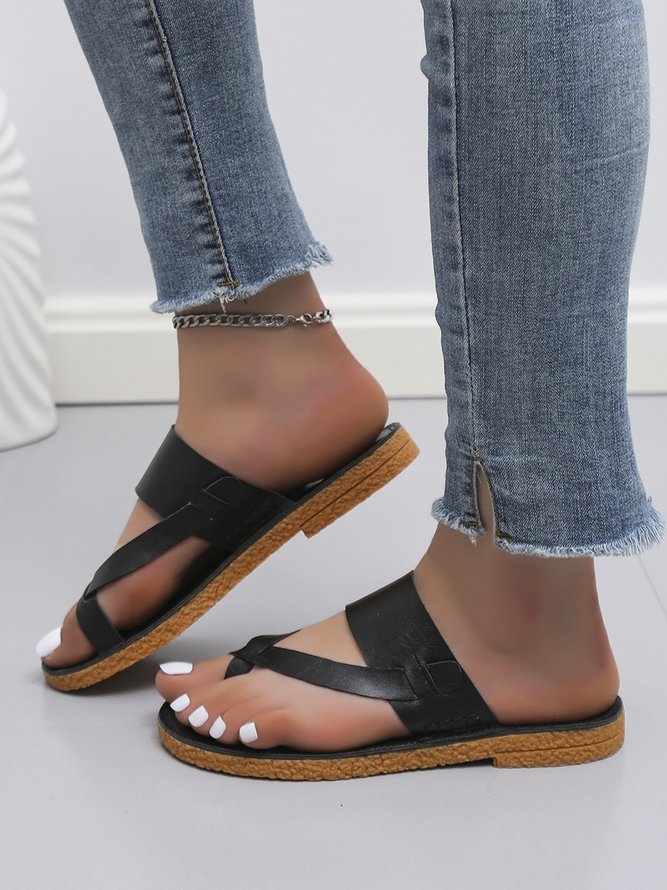 Solid Color Casual Thong Flat Slippers