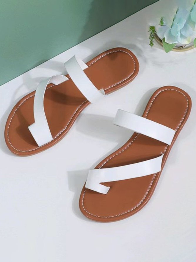 White Thong Simple Casual Flat Sandals